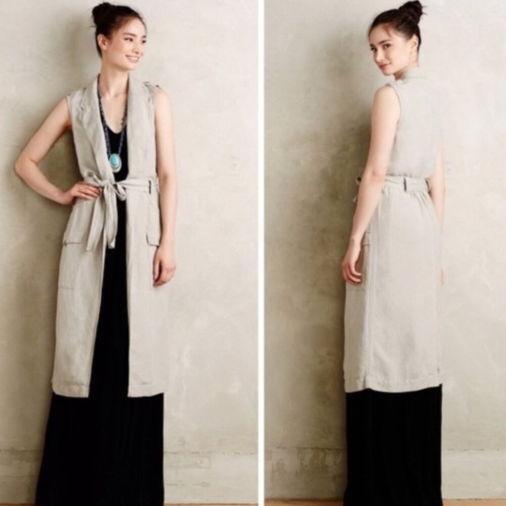 Anthropologie x Elevenses Tan Linen Blend Duster Vest